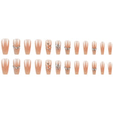 VIBEFICANT GLAZE Nude Ombre Medium Coffin Cat Eye French Tip Sparkling Rhinestone  Press on Nails